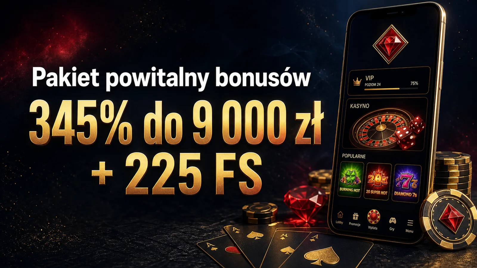 Pakiet powitalny bonusów 345% do 9 000 zł + 225 FS — aplikacja Brionis